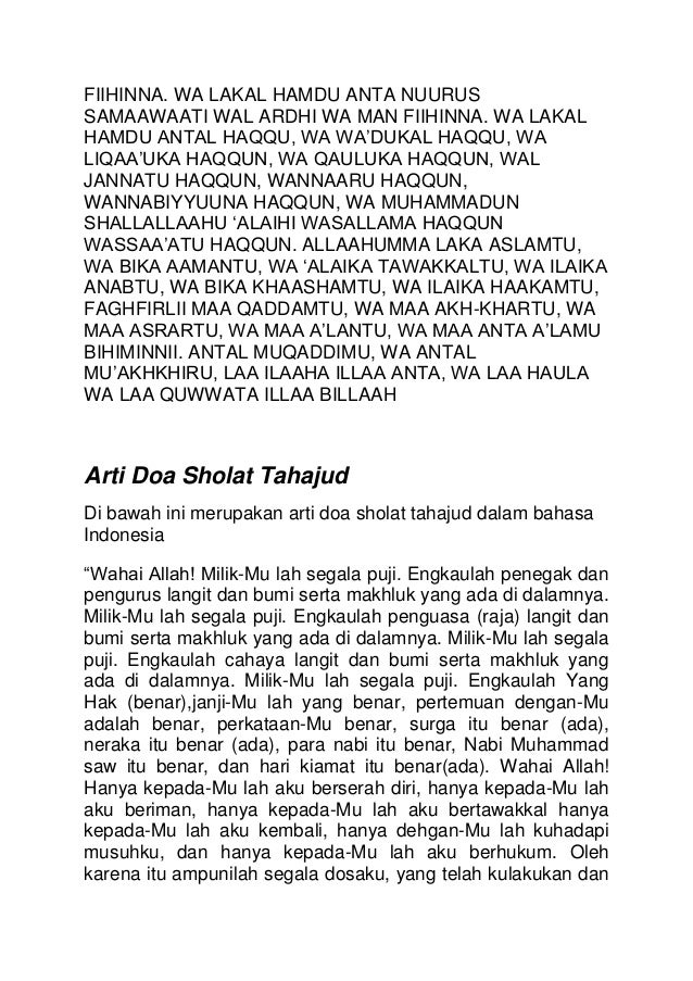 Doa Tahajud Allahumma Lakal Hamdu