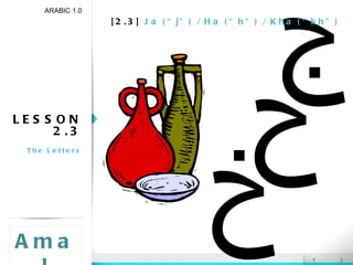[2.3]  Ja (“j”) / Ha (“h”) / Kha (“kh”) LESSON 2.3 The Letters ARABIC 1.0 Amal ج ح خ 