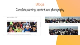 Blogs
Complete planning, content, and photography
 