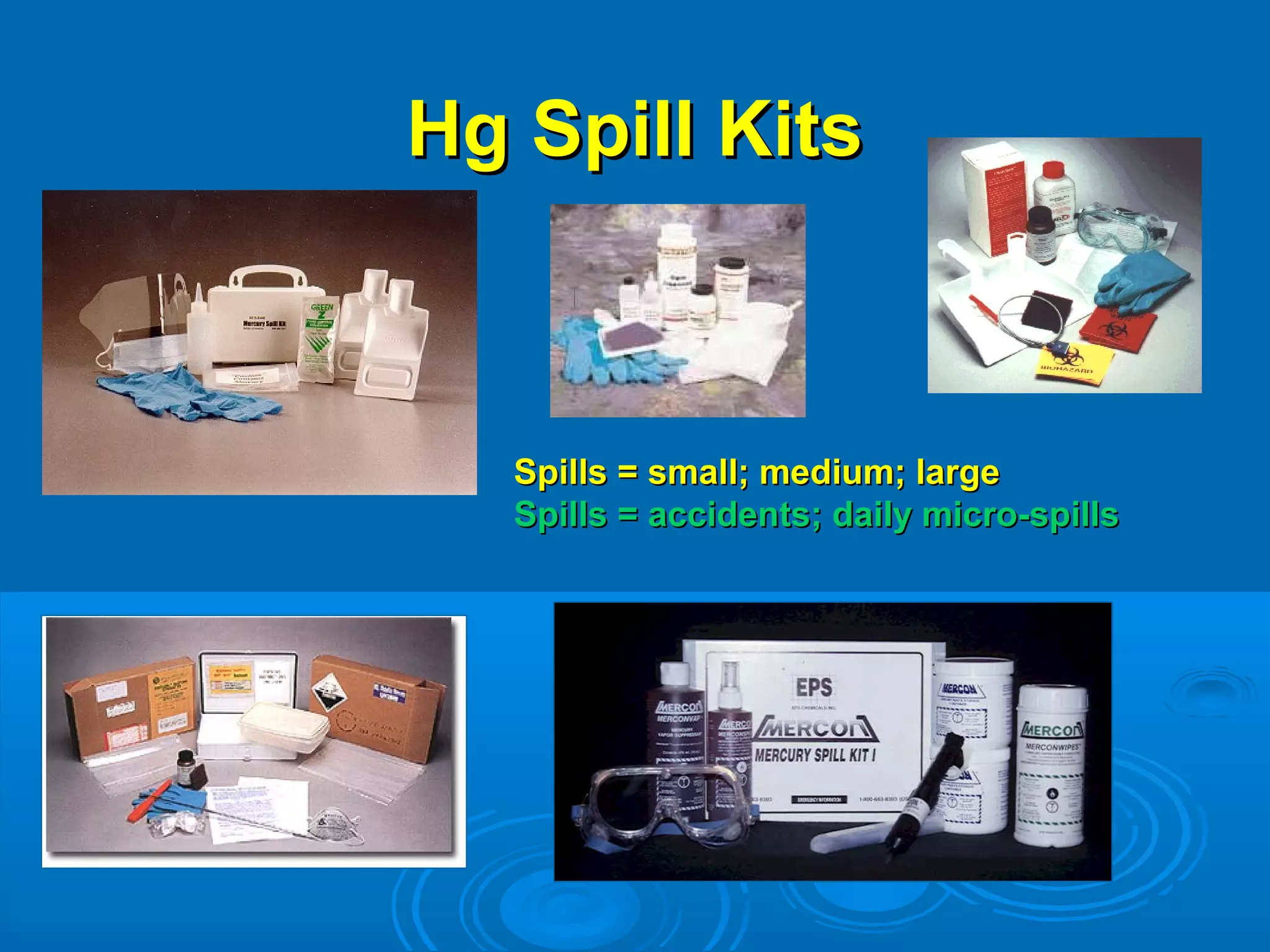 HHgg SSppiillll KKiittss 
SSppiillllss == ssmmaallll;; mmeeddiiuumm;; llaarrggee 
SSppiillllss == aacccciiddeennttss;; ddaaiillyy mmiiccrroo--ssppiillllss 
 