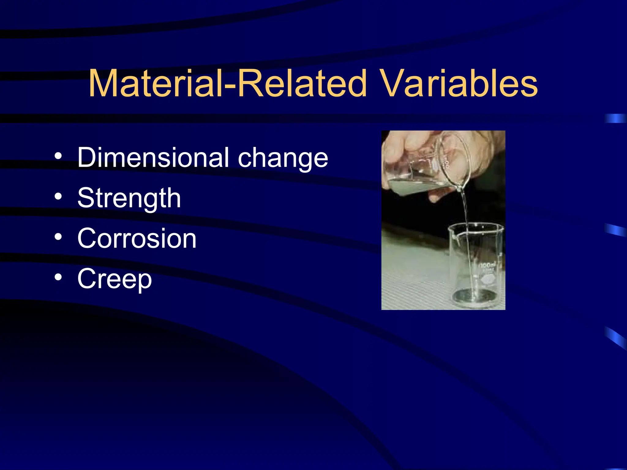 Material-Related Variables
• Dimensional change
• Strength
• Corrosion
• Creep
 