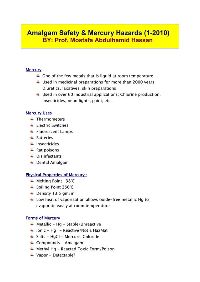 Amalgam safety & mercury hazards 3rd year 1 2012 PDF