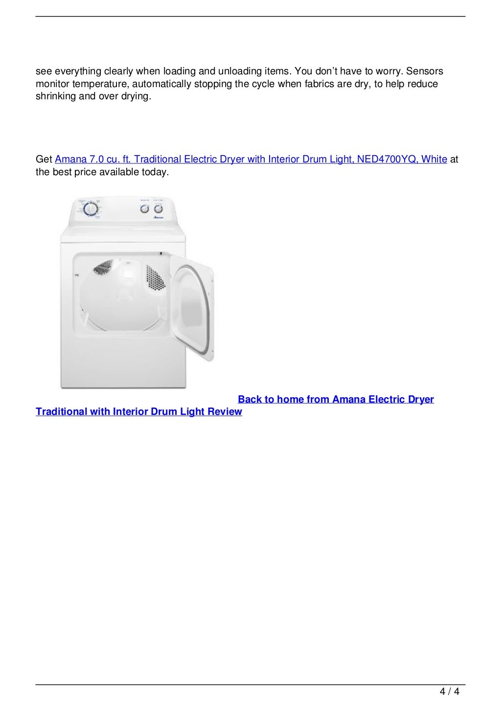 Amana Electric Dryer Traditional with Interior Drum Light Review