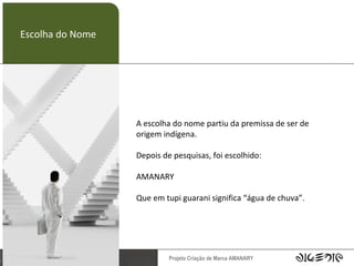 Escolha do Nome  A escolha do nome partiu da premissa de ser de origem indígena. Depois de pesquisas, foi escolhido: AMANARY Que em tupi guarani significa “água de chuva”. 