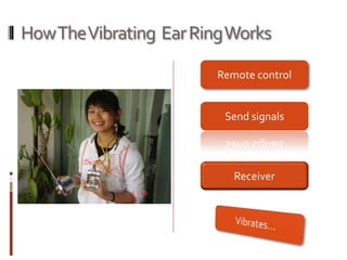 HowTheVibrating EarRingWorks
Remote control
Receiver
Send signals
 
