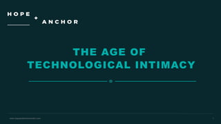 THE AGE OF
TECHNOLOGICAL INTIMACY
www.hopeandanchorlondon.com 1
 