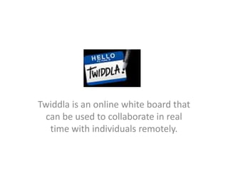 Twiddla is an online white board that
 can be used to collaborate in real
  time with individuals remotely.
 