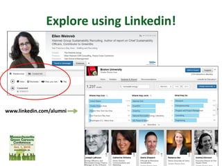 Explore using Linkedin!
Amanda Peters | Twitter: @acpeters #masustain @masustain
www.linkedin.com/alumni
 