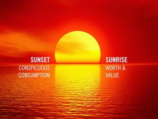 SUNSET
CONSPICUOUS
CONSUMPTION
SUNRISE
WORTH &
VALUE
 