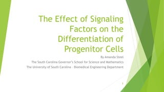 The Effect of Signaling
Factors on the
Differentiation of
Progenitor Cells
By Amanda Steel
The South Carolina Governor’s School for Science and Mathematics
The University of South Carolina – Biomedical Engineering Department
1
 