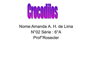 Nome:Amanda A. H. de Lima N°02 Série : 6°A Prof°Rosecler Crocodilos 