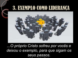 3. EXEMPLO COMO LIDERANÇA...O próprio Cristo sofreu por vocês e deixou o exemplo, para que sigam os seus passos.(1 Pedro 2:21 NTLH)