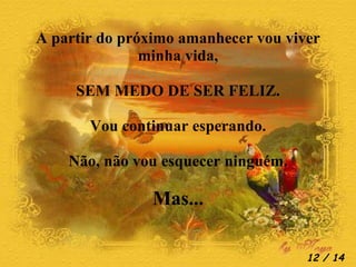 A partir do próximo amanhecer vou viver minha vida, SEM MEDO DE SER FELIZ. Vou continuar esperando. Não, não vou esquecer ninguém. Mas...  / 14 