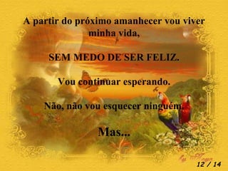 A partir do próximo amanhecer vou viver minha vida, SEM MEDO DE SER FELIZ. Vou continuar esperando. Não, não vou esquecer ninguém. Mas...  / 14 