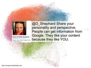@D_Shephard Share your 
personality and perspective. 
People can get information from 
Google. They like your content 
because they like YOU. 
http://inmaps.linkedinlabs.com 
© 2012 NetIQ Corporation. 31 All rights reserved. 
 