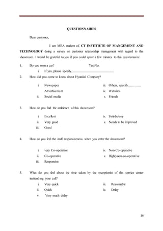 Hyundai Questionnaire.pdf Customer relationship management practices in Hyundai Ltd. | DOCX