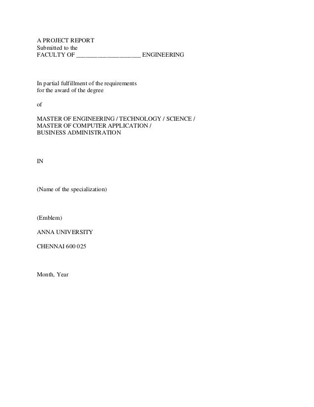 A manual for preparation of project report