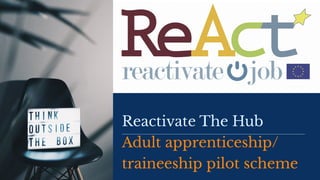 Reactivate The Hub
Adult apprenticeship/
traineeship pilot scheme
 