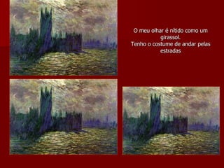 O meu olhar é nítido como um girassol. Tenho o costume de andar pelas estradas 