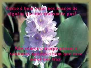 27/06/10 Como é bom estar nos braços de alguém que nos transmite paz! Não vemos o tempo passar e sentimos apenas o bem que esse amor nos traz. 