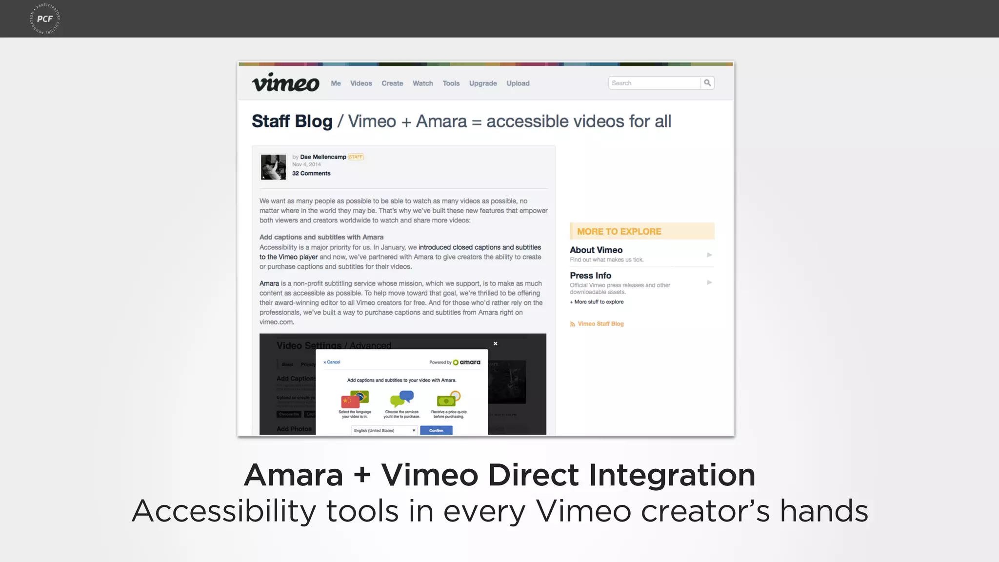 Amara + Vimeo Direct Integration
Accessibility tools in every Vimeo creator’s hands
 