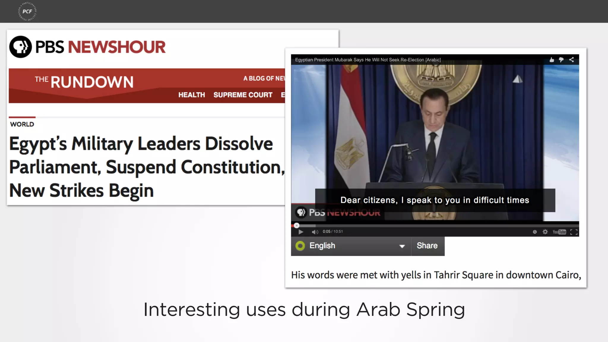 Interesting uses during Arab Spring
 