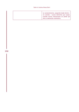 Sobre el sistema Amara Berri



                     se constantemente, acogiendo desde dentro -
                     no uniendo - nuevos elementos que surgen,
                     creando nuevas interacciones sin perder por
                     ello su ordenación sistemática.




250




           Indice
 