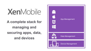 A complete stack for
managing and
securing apps, data,
and devices
App Management
Device Management
Data Management
 