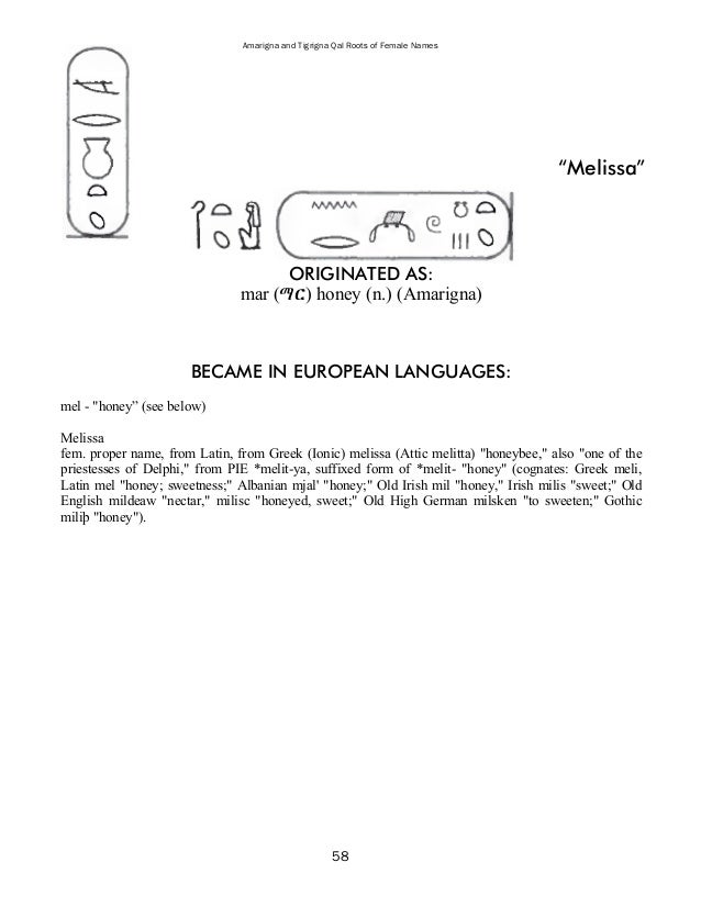 Amarigna & Tigrigna Qal Roots of Female Names