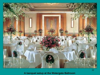 A banquet setup at the Watergate Ballroom   