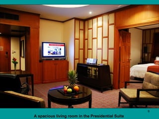 A spacious living room in the Presidential Suite   