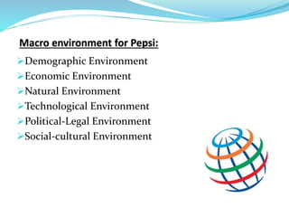 Demographic Environment
Economic Environment
Natural Environment
Technological Environment
Political-Legal Environment
Social-cultural Environment
 