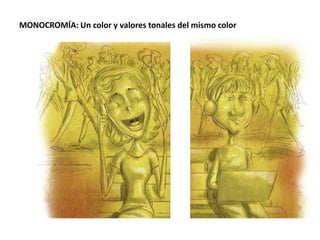 MONOCROMÍA: Un color y valores tonales del mismo color
 
