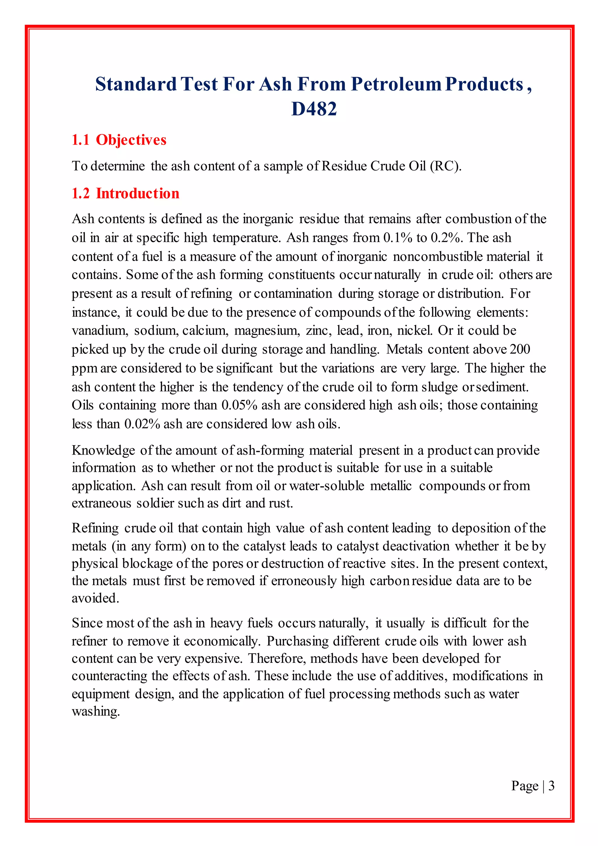 Amar petroleum lab exp #7 ash content | PDF