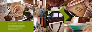 Exquisite luxury in the details
The attention to detail throughout the interior and exterior
of this yacht is exquisite and was carefully considered
and designed in such a way that guests would feel
at home. The quality of the craftsmanship and
the warm earth tones create a universally
appealing and relaxed ambiance.
 