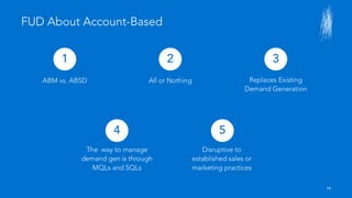 19
FUD About Account-Based
ABM vs. ABSD
1 2 3
All or Nothing Replaces Existing
Demand Generation
4 5
The way to manage
demand gen is through
MQLs and SQLs
Disruptive to
established sales or
marketing practices
 