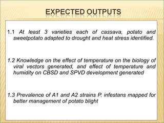 Enhancing food security through improved seed systems of appropriate varieties of cassava, potato and sweet potato resilient to climate change in eastern Africa