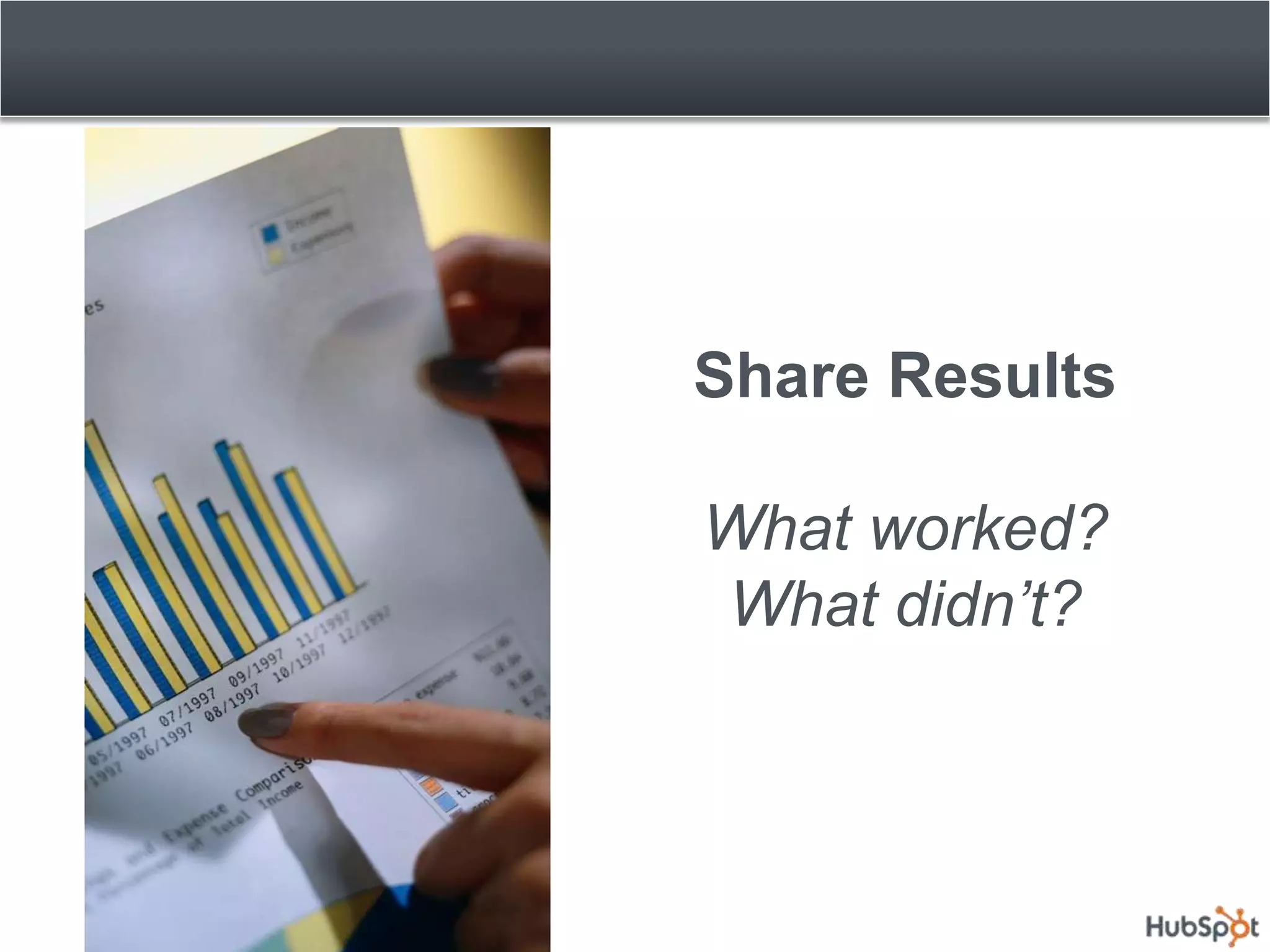 Share Results

What worked?
What didn‟t?
 