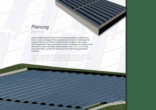 Planung
planning
Hohe Qualität beginnt bereits bei der Anlagenauslegung und Planung.
Durch unsere hauseigene Planungsabteilung können wir individuell auf
Kundenwünsche und örtliche Gegebenheiten eingehen. Mit unserer
CAD basierenden Planungssoftware können wir Anlagen am tatsächlichen
Standort zu einem beliebigen Referenzdatum (z.B. 21.12. um 12 Uhr)
vorab simulieren und bei der Planung auf die Verschattungssituation
eingehen.

As soon as the plants are planned and designed, high quality claims are met. Our planning
department can react to individual customers‘ wishes and individual local situations. Due to our
CAD planning software we can simulate plants at the real site at an optional reference date (e.g.
December 21, 12 p.m.) and react to the clouding situation when planning the plant.
 