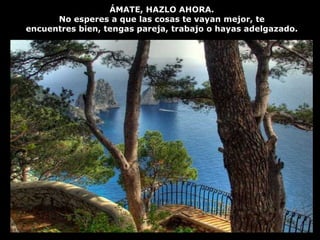 ÁMATE, HAZLO AHORA.  No esperes a que las cosas te vayan mejor, te  encuentres bien, tengas pareja, trabajo o hayas adelgazado.  