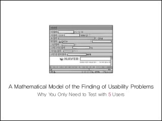 A Mathematical Model of the Finding of Usability Problems
Why You Only Need to Test with 5 Users

 