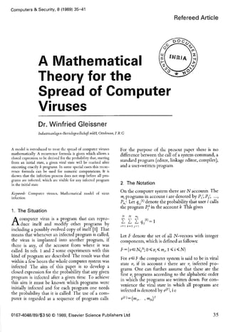 A mathematical theory for the spread of computer viruses