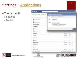 Section TwoGetting started…Setting Up:Personal ProfileYour SettingsNotificationsMobilizingFind FriendsAccountApplicationsBusiness ProfileApplicationsGroupsHelp Center