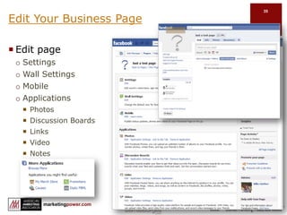 Notifications TabUpdate your FansVisit your Insights PageGet more fans with Facebook Ads