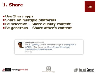 8 Rules of Twitter MarketingRewardShareDemonstrate wider leadership and authorityListenChampion your stakeholdersAskEstablish the right voiceRespond