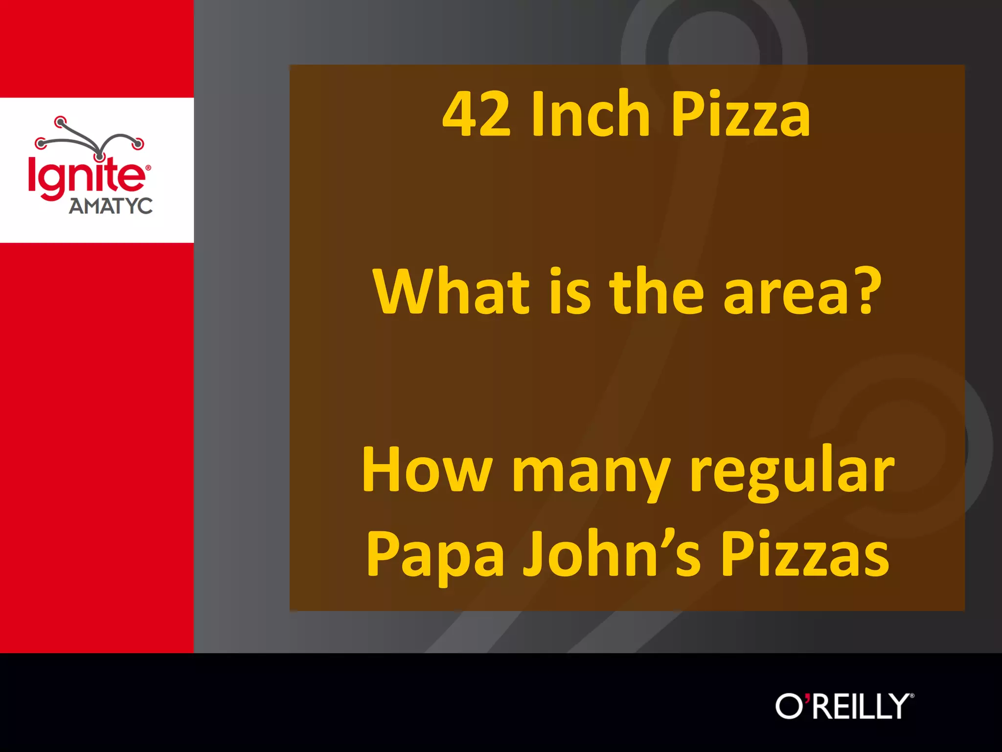42 Inch Pizza
What is the area?
How many regular
Papa John’s Pizzas
 
