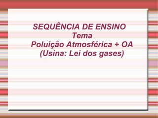SEQUÊNCIA DE ENSINO Tema Poluição Atmosférica + OA (Usina: Lei dos gases) 