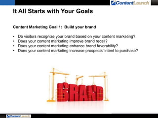 It All Starts with Your Goals
Content Marketing Goal 2: Attract New Prospects
•
•
•
•

How many visitors do you have?
How ...