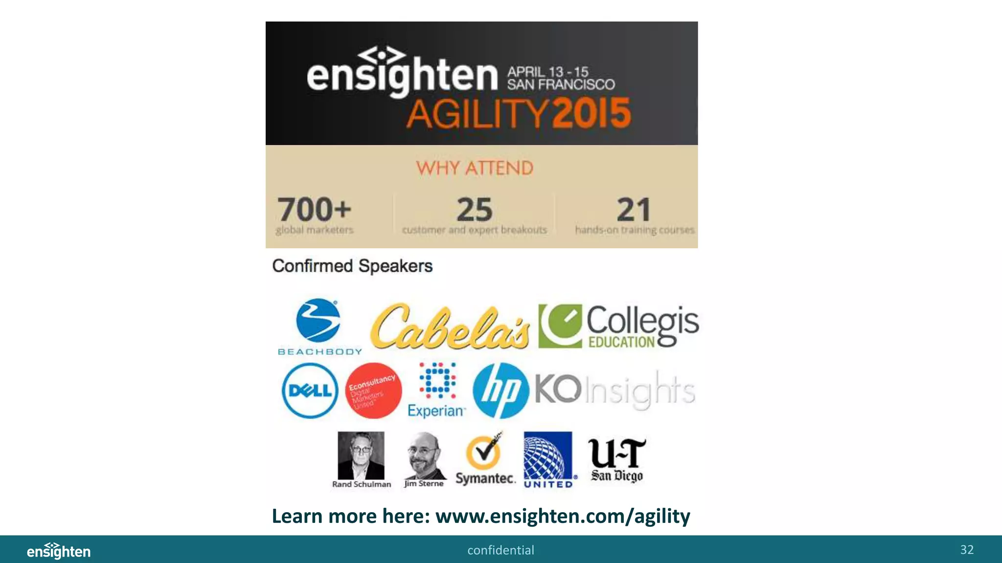 confidential 32
Learn more here: www.ensighten.com/agility
 