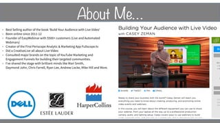 About Me…
• Best Selling author of the book ‘Build Your Audience with Live Video’
• Been online since 2011-12
• Founder of...